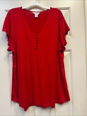 Liz Claiborne Red V-Neck Flutter Sleeve Top XL
